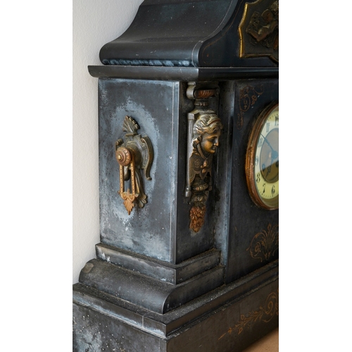 521 - Large slate and bronze mounted mantle clock