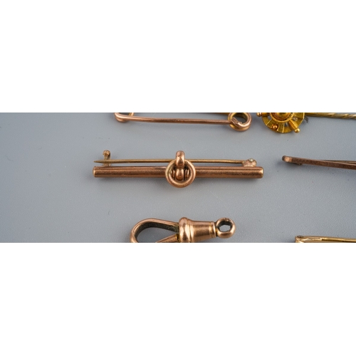 759 - Collection of 9 ct gold and yellow metal brooches, 9 ct gold clip, pair of 9ct gold earrings and yel... 