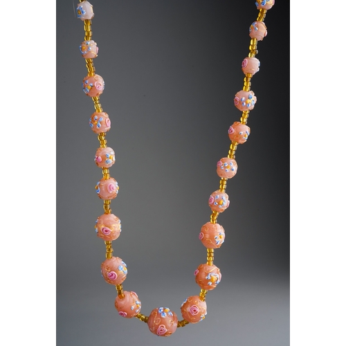 764 - Pink Venetian Murano rose / wedding bead necklace, total length 28 cm