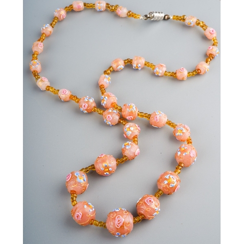 764 - Pink Venetian Murano rose / wedding bead necklace, total length 28 cm