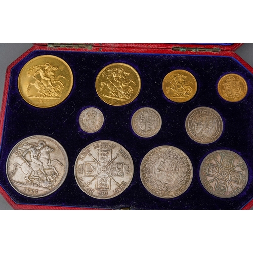 858 - Great Britain, 1887 eleven coin specimen set, Queen Victoria jubilee, gold £5 to gold half sovereign... 