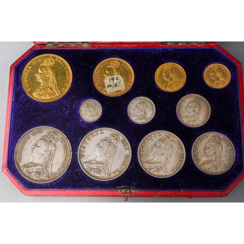 858 - Great Britain, 1887 eleven coin specimen set, Queen Victoria jubilee, gold £5 to gold half sovereign... 