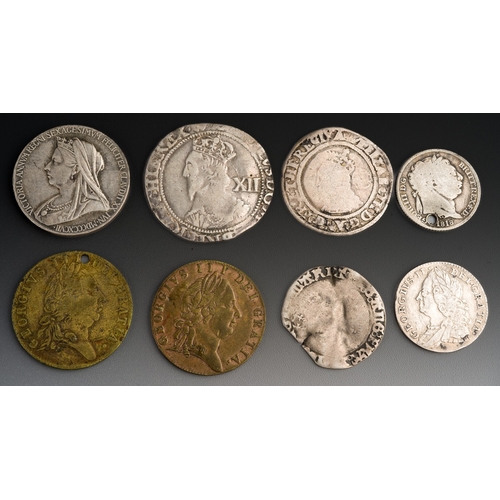 859 - Collection of coins to include A 1897 Victorian silver medal, Charles I silver groat, George II silv... 