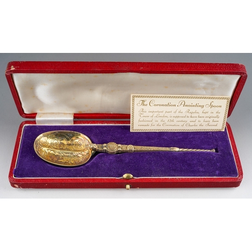 865 - A George VI silver gilt replica Coronation Anointing Spoon, of typical form, hallmarked by Elkington... 