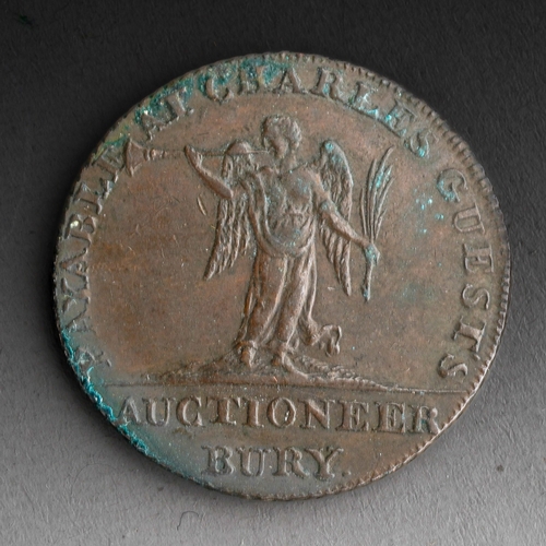 867 - A late 18th century auctioneer's copper token, with arm and gavel crest and motto 'Going A Going 179... 