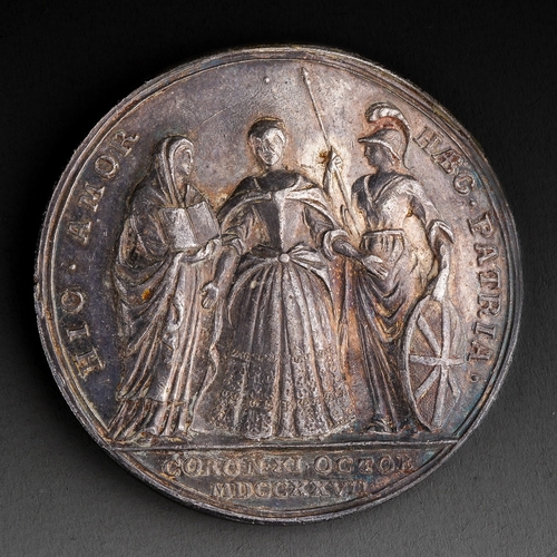 873 - Great Britain, Queen Caroline, Coronation, 1727, a silver medal by J. Croker, bust left, reverse que... 