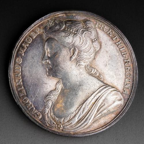 873 - Great Britain, Queen Caroline, Coronation, 1727, a silver medal by J. Croker, bust left, reverse que... 