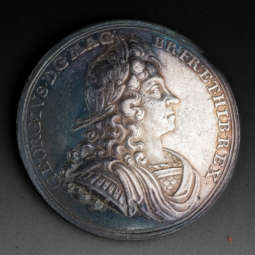 874 - Great Britain: George I, Coronation 1714, a silver medal by J. Croker, laureate and armoured bust ri... 