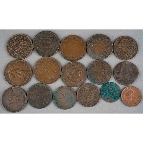 880 - East India Company coinage, two 1835 Half Anna and an 1835 One Quarter Anna, together with other cop... 