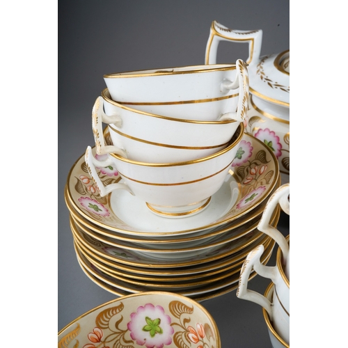 888 - A 19th Century Staffordshire part tea and coffee set, pattern no 1696, decorated with large flowers ... 