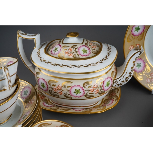 888 - A 19th Century Staffordshire part tea and coffee set, pattern no 1696, decorated with large flowers ... 