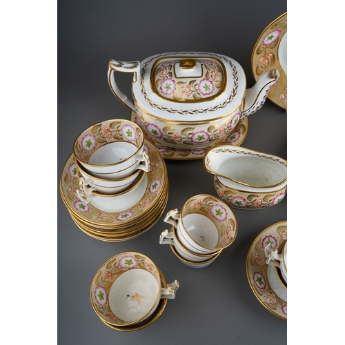 888 - A 19th Century Staffordshire part tea and coffee set, pattern no 1696, decorated with large flowers ... 