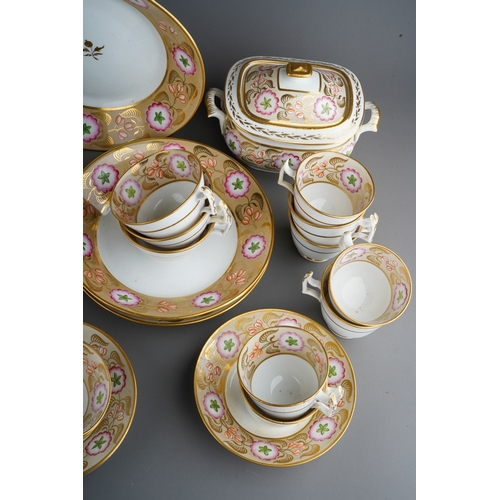 888 - A 19th Century Staffordshire part tea and coffee set, pattern no 1696, decorated with large flowers ... 