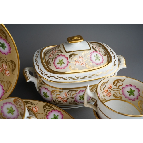 888 - A 19th Century Staffordshire part tea and coffee set, pattern no 1696, decorated with large flowers ... 