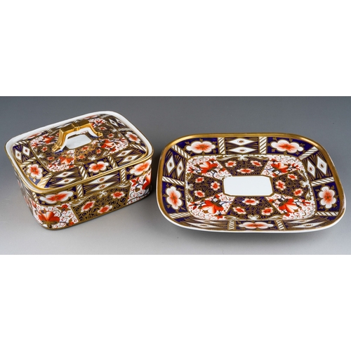 891 - A late 19th Century Royal Crown Derby, circ(3) a 1885, Imari pattern 2451 large butter dish, cover a... 