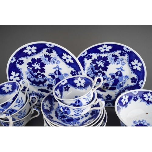 896 - A late 19th Century Staffordshire (Hilditch & Son) blue and white Chinoiserie breakfast set to inclu... 