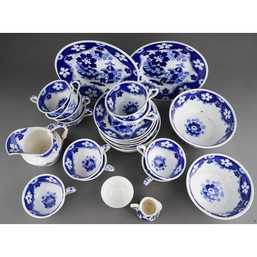 896 - A late 19th Century Staffordshire (Hilditch & Son) blue and white Chinoiserie breakfast set to inclu... 