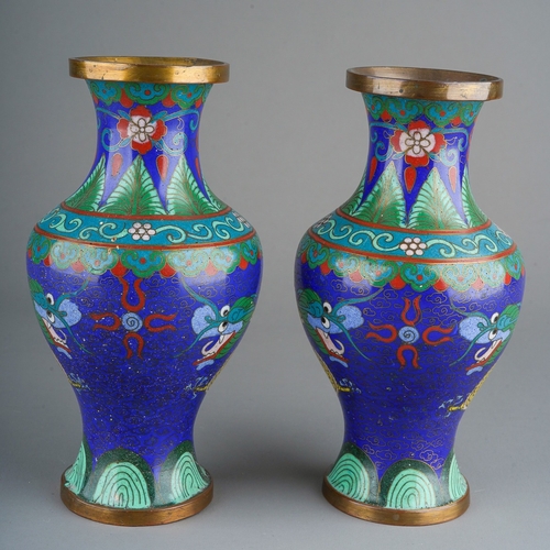 899 - A pair of Japanese Cloissonne vases decorated with five claw dragons (2)