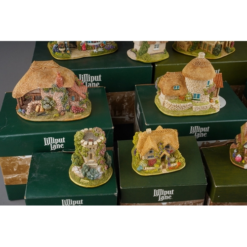 1077 - Lilliput Lane: nine various boxed cottages to include: The Crooked Spire Chesterfield, The Flower Ba... 