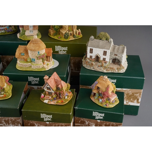 1077 - Lilliput Lane: nine various boxed cottages to include: The Crooked Spire Chesterfield, The Flower Ba... 