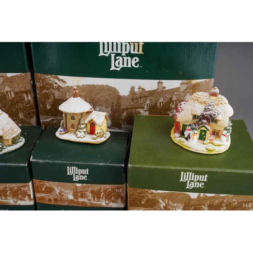 Six various sized boxed Lilliput Lane cottages to include