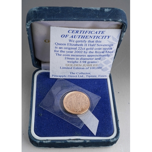 1123 - Golden Jubilee 2002 gold half sovereign, in original box and certificate