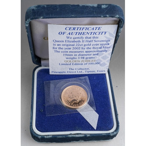 1123 - Golden Jubilee 2002 gold half sovereign, in original box and certificate