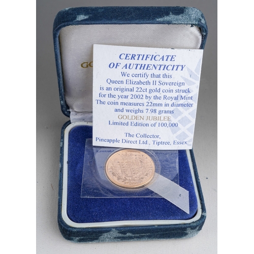 1124 - Golden Jubilee 2002 gold sovereign, in original box and certificate