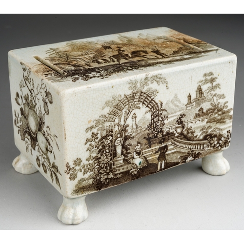 21 - A mid 19th Century William Smith & Co, The Stafford Pottery, Stockton on Tees money box, transfer pr... 