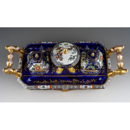 23 - An early 19th Century, circa 1830, Mason`s Ironstone China Imari large inkstand, the rectangular bod... 