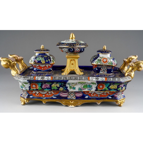 23 - An early 19th Century, circa 1830, Mason`s Ironstone China Imari large inkstand, the rectangular bod... 