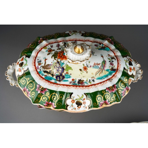 25 - A 19th Century Mason`s Patent Ironstone China large Chinoiserie Famille Verte two handled tureen and... 