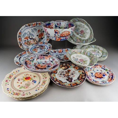 27 - A Mason`s Ironstone Imari punch bowl and three various Imari plates, two impressed marks, one with f... 