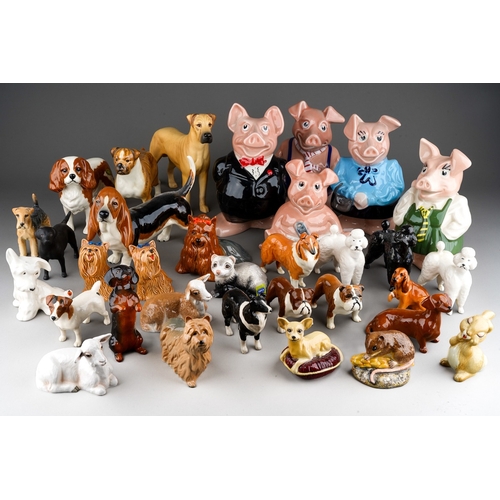 31 - Two boxes of various porcelain animals including Beswick dogs ad other animals together with 5 Wade ... 