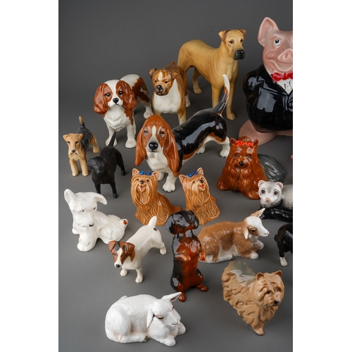 31 - Two boxes of various porcelain animals including Beswick dogs ad other animals together with 5 Wade ... 