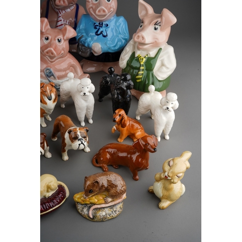 31 - Two boxes of various porcelain animals including Beswick dogs ad other animals together with 5 Wade ... 