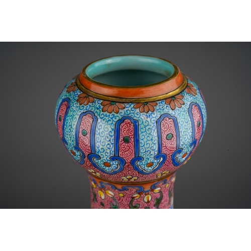 41 - Chinese porcelain 'deer and crane' vase decorated in famille rose / verte pallet , glazed turquoise ... 