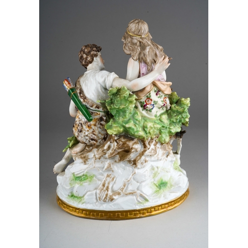 43 - A German porcelain figure group, Shepherd and Shepherdess, approximately 19cm tall, in excellent con... 