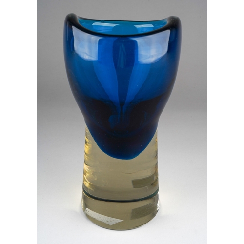 47 - A blue and clear glass Czech vase designed by Milan Metelak for Harrochov 1970's, approx 18cm high