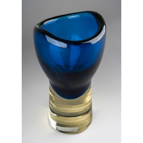 47 - A blue and clear glass Czech vase designed by Milan Metelak for Harrochov 1970's, approx 18cm high