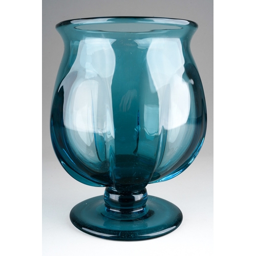 48 - A 1930's Elis Berg for Kosta blue glass vase with moulded panel decoration on circular base, the und... 