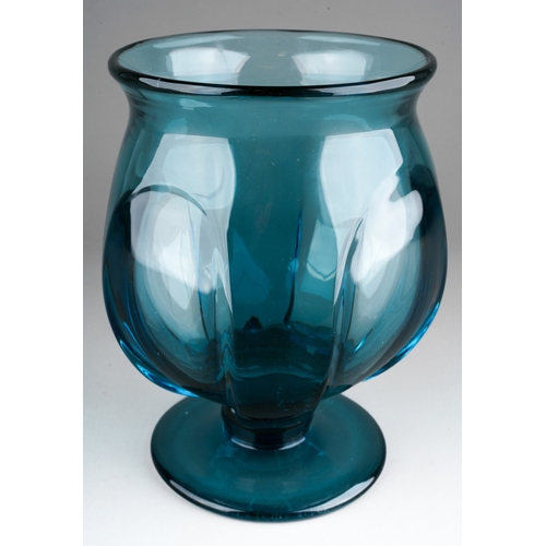 48 - A 1930's Elis Berg for Kosta blue glass vase with moulded panel decoration on circular base, the und... 