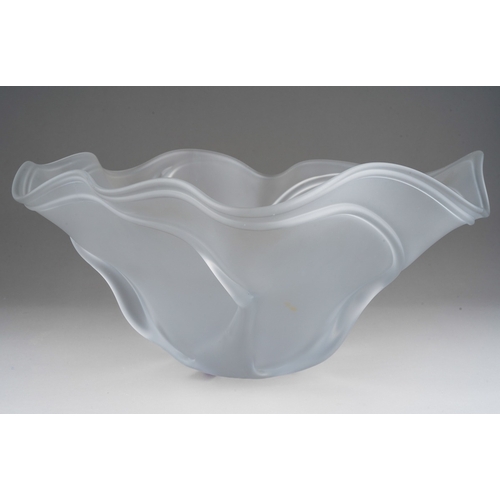 51 - Peter Layton (b.1937) an Art Glass frosted flower shaped large bowl, signed to base rim, approx 38cm... 