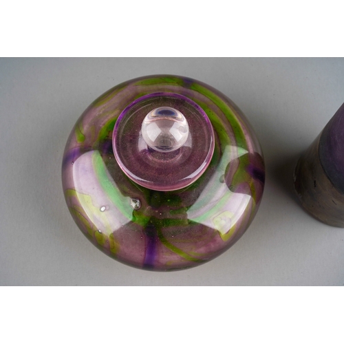 52 - Two Adam Aaronson scent bottles, one circular with stopper, early 1991 signed to base, approx 9cm hi... 