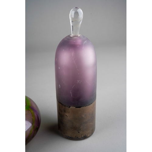 52 - Two Adam Aaronson scent bottles, one circular with stopper, early 1991 signed to base, approx 9cm hi... 