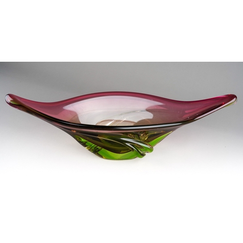 54 - An Art Noveau Pustetto & Zanetti Murano vari coloured glass (green, yellow and pink) elongated centr... 