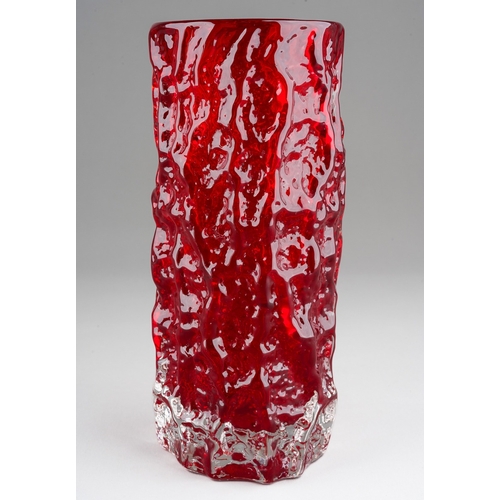 55 - A 1974 Whitefriars ruby glass Bark vase, approx 19cm high 

Note: Rare tall 7.5