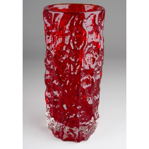 55 - A 1974 Whitefriars ruby glass Bark vase, approx 19cm high 

Note: Rare tall 7.5