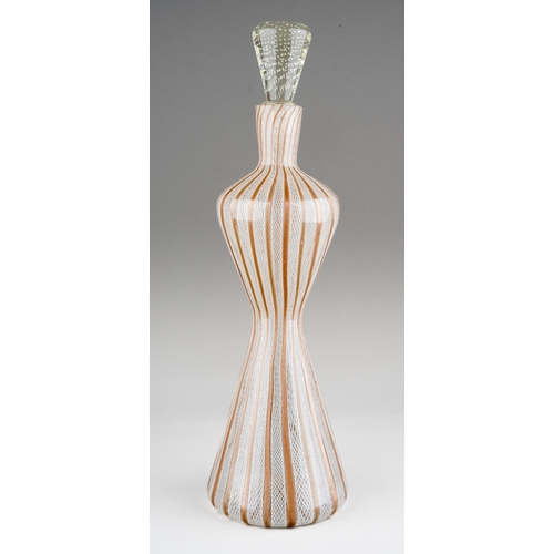 59 - A 1950s Murano bronze and white glass decanter with stopper by Fratelli Toso, approx 36cm high