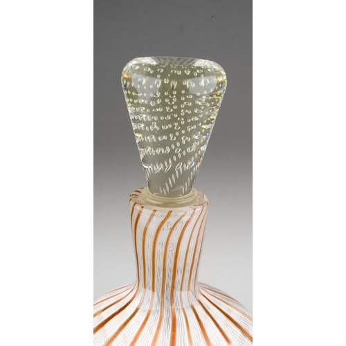 59 - A 1950s Murano bronze and white glass decanter with stopper by Fratelli Toso, approx 36cm high